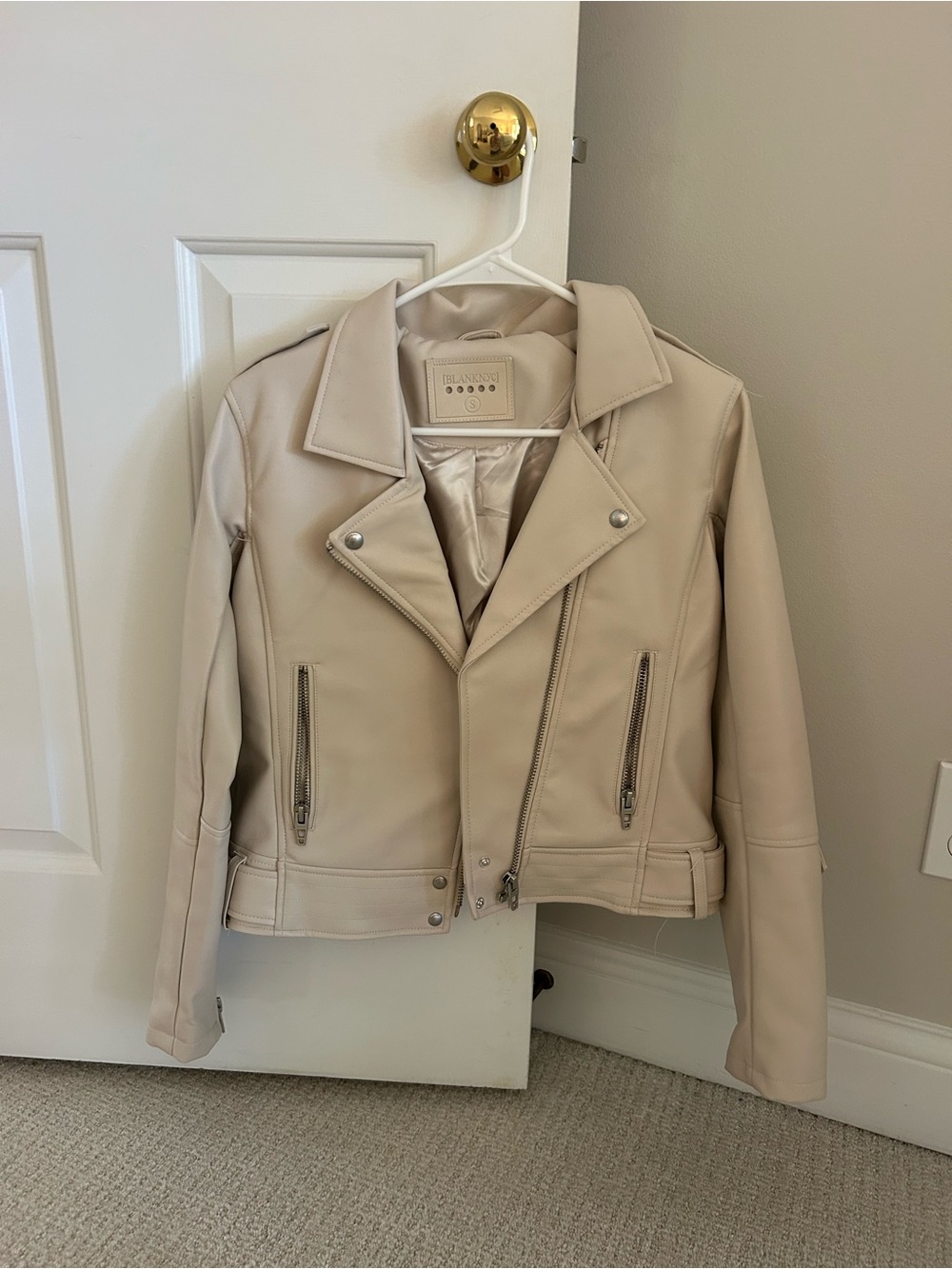 Blank NYC Light Cream Vegan Leather Moto Jacket